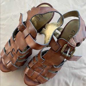 Guess Brown Leather Heeled Sandals